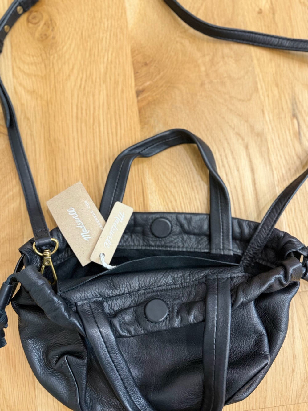 Madewell Small Drawstring Transport Crossbody Black Leather H2560